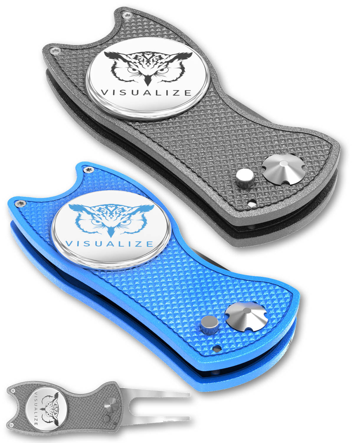 2 visualize divot tools closed, and one open.