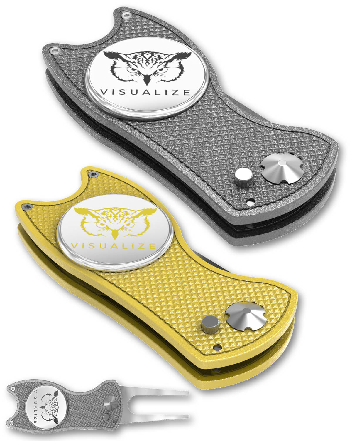 2 visualize divot tools closed, and one open.