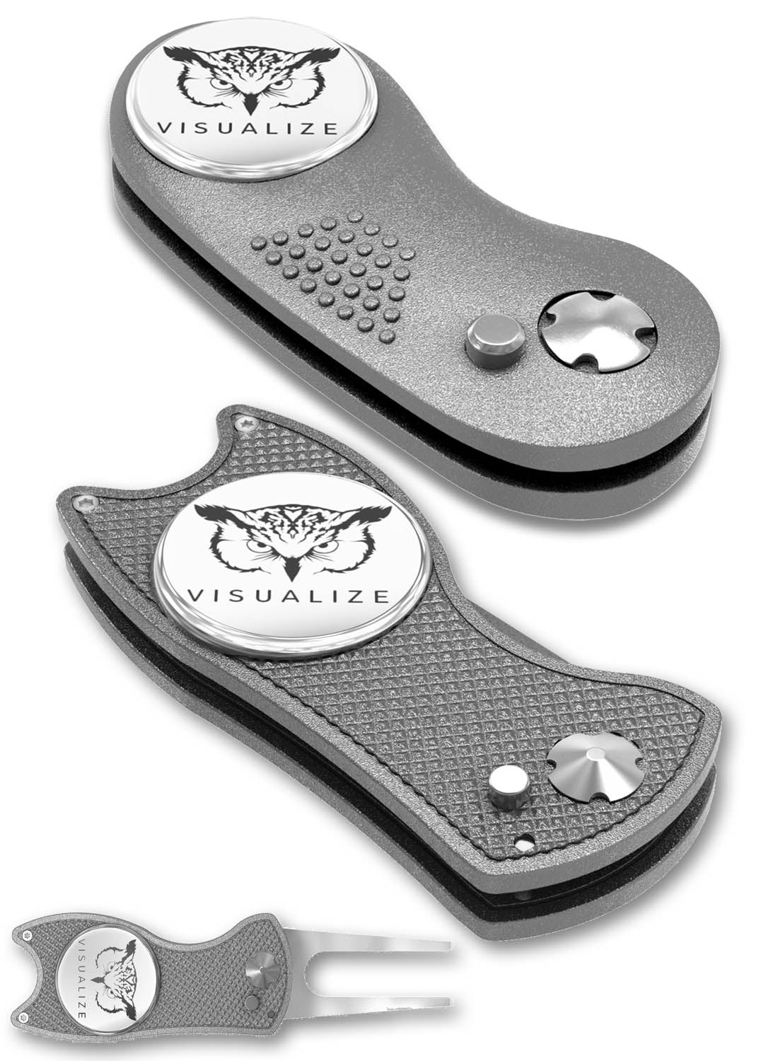 2 visualize divot tools closed, and one open.