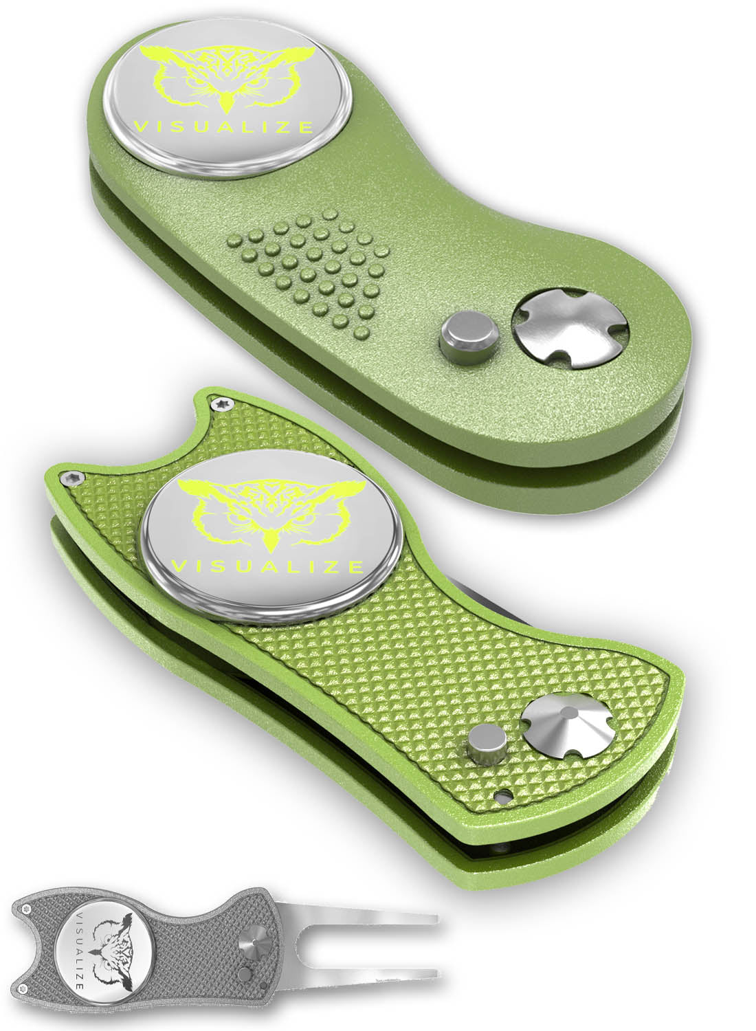 2 visualize divot tools closed, and one open.