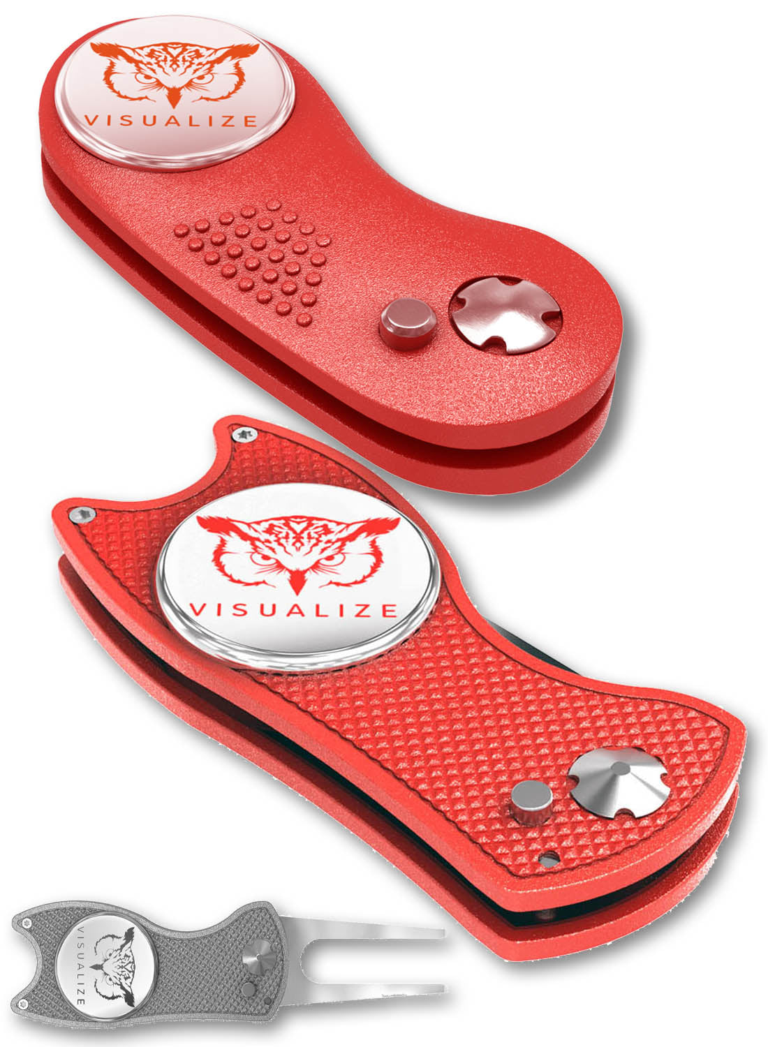 2 visualize divot tools closed, and one open.
