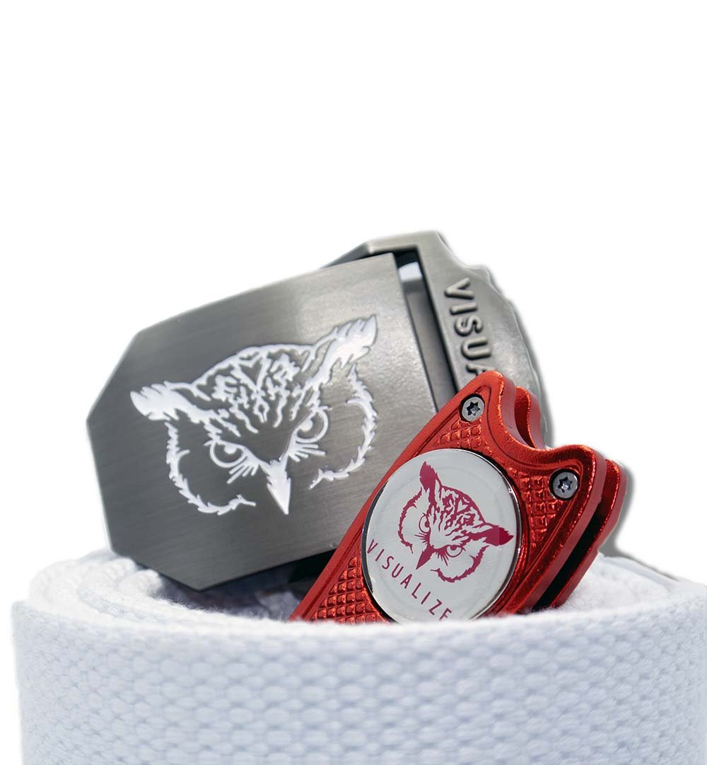 VISUALIZE Mantle Web Golf Belt + Red VISUALIZE Talon Divot Tool