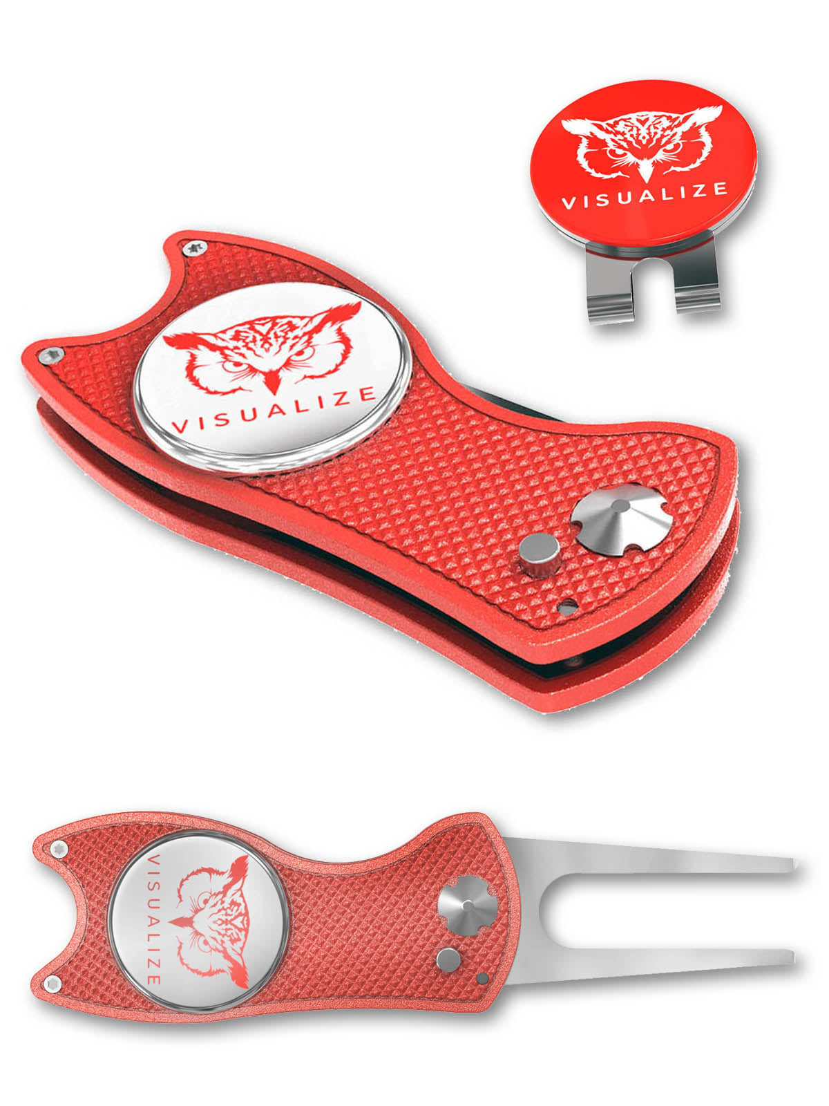 The ORIGINAL TALON PLUS | Switchblade-Style Divot Repair Tool w/ Hat Clip - RED