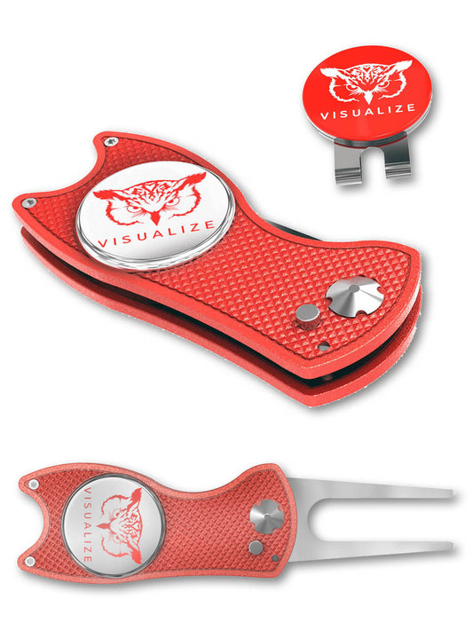 The ORIGINAL TALON PLUS | Switchblade-Style Divot Repair Tool w/ Hat Clip - RED