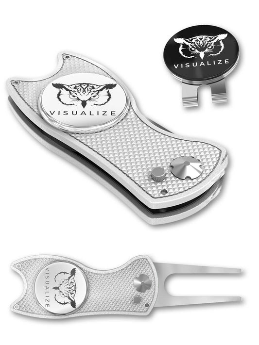 The ORIGINAL TALON PLUS | Switchblade-Style Divot Repair Tool w/ Hat Clip - SILVER