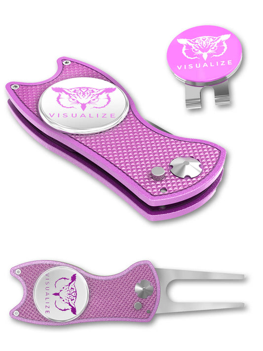 The ORIGINAL TALON PLUS | Switchblade-Style Divot Repair Tool w/ Hat Clip - METALLIC PINK