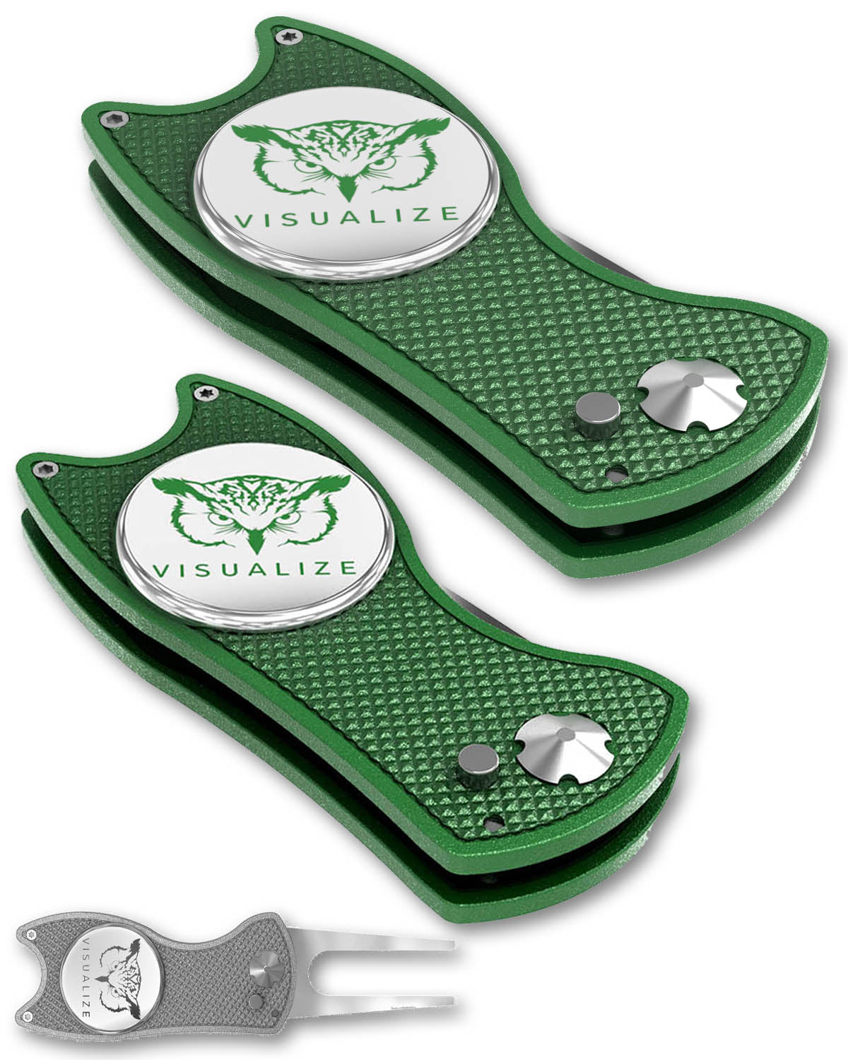 2 visualize divot tools closed, and one open. 