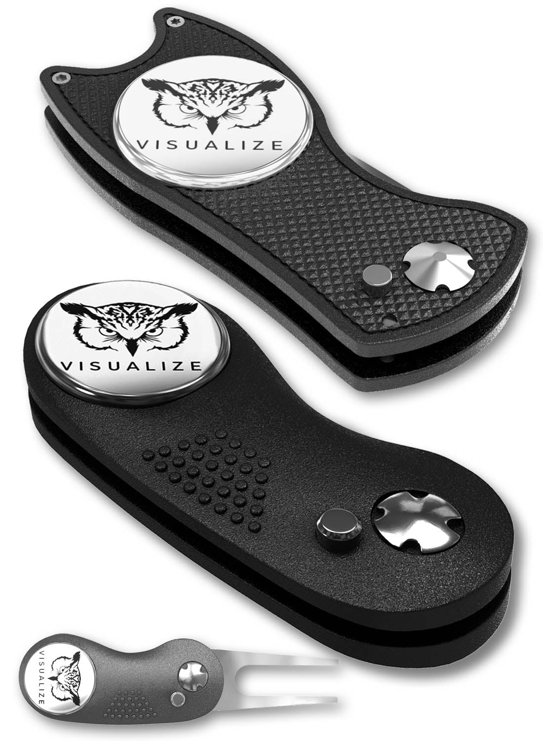2 visualize divot tools closed, and one open. 