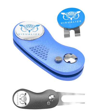RAPTOR PLUS | Divot Repair Tool Kit with Hat Clip & Two Ball Markers - BLUE