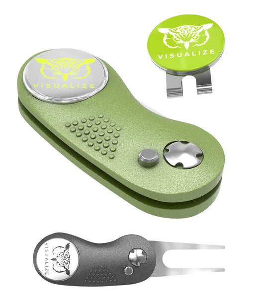 RAPTOR PLUS | Divot Repair Tool Kit with Hat Clip & Two Ball Markers - GREEN