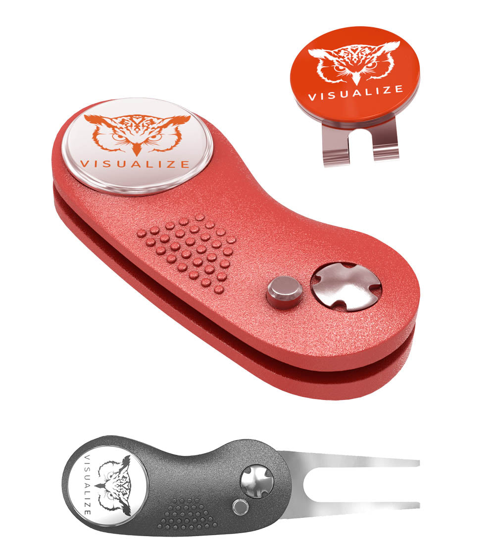 RAPTOR PLUS | Divot Repair Tool Kit with Hat Clip & Two Ball Markers - RED